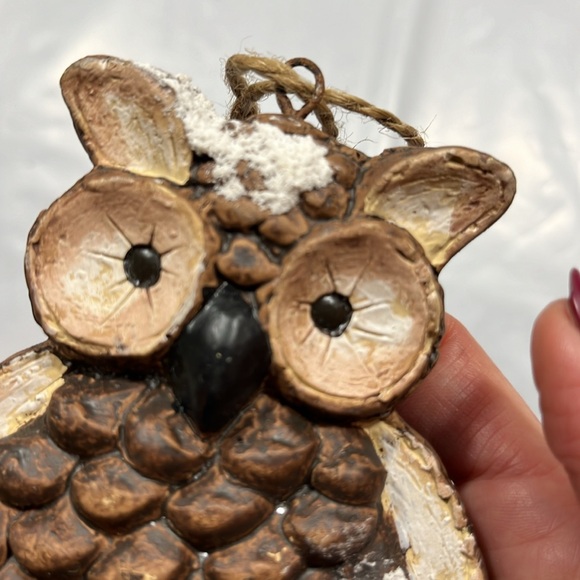 Brown Snowy Owl Ornament 5” on twine loop hook Christmas holiday bird OWL woodsy - Picture 8 of 10
